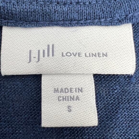 J. Jill Navy Linen Lightweight Cardigan Ruched Sleeve Size S - Picture 8 of 11